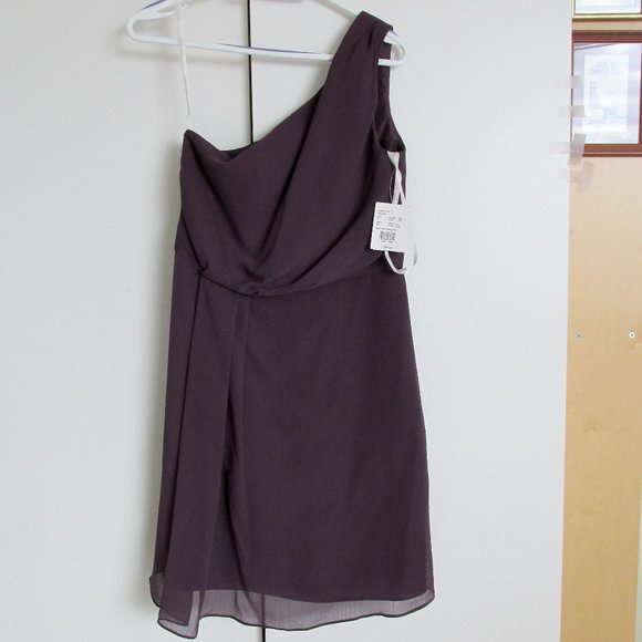 David's Bridal Purple Silk Chiffon One-Shoulder Dress NYE Size 10 - Picture 1 of 9